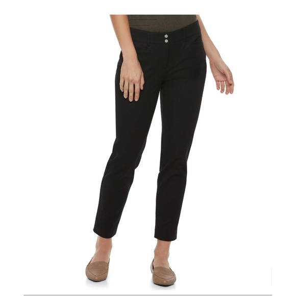 NEW! Apt. 9 Tapered Ankle Petite  4P Black Skinny Stretch Pants $48 - Picture 1 of 2
